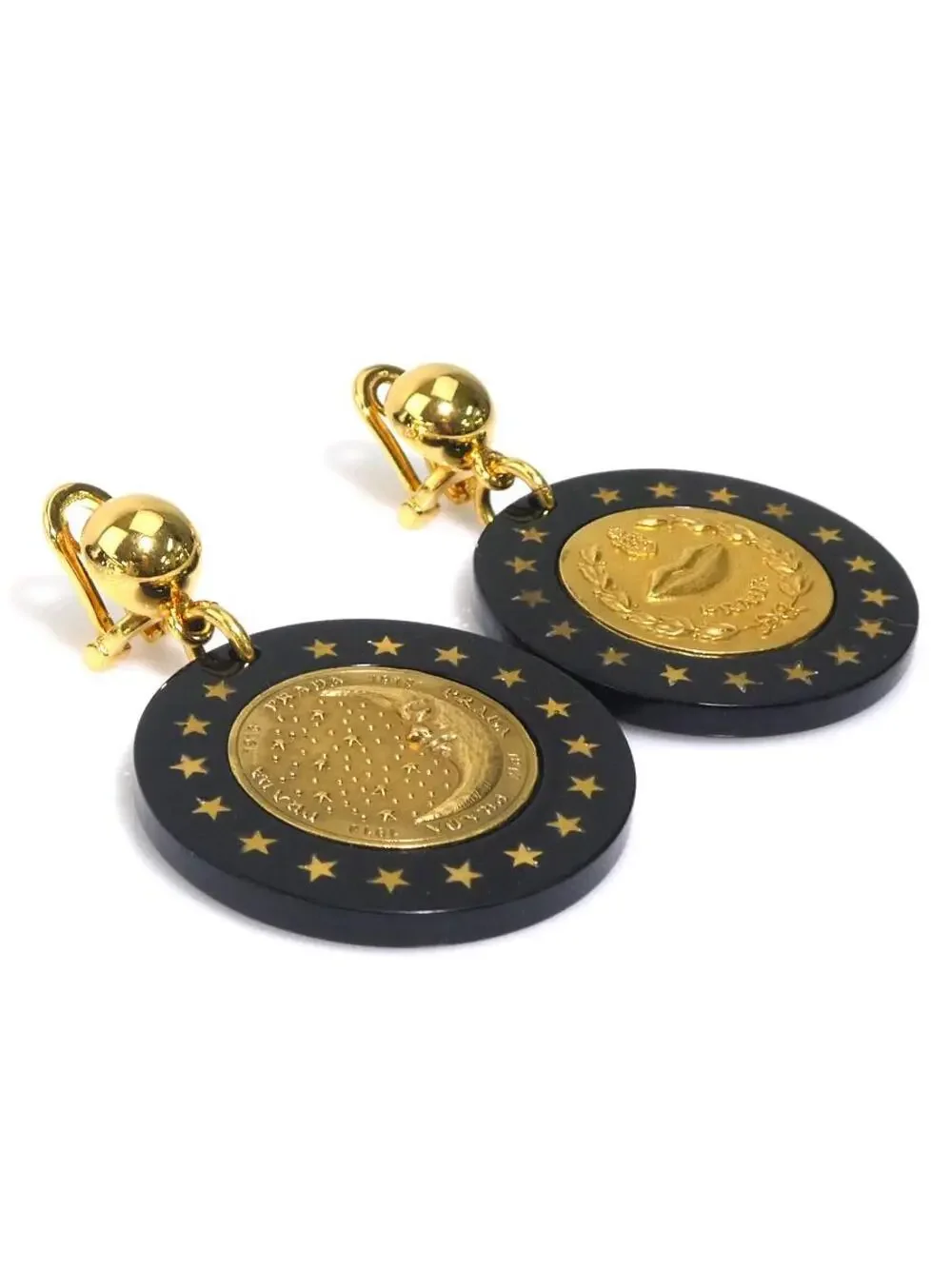Auth Prada Earrings Black/Gold #280445P25B